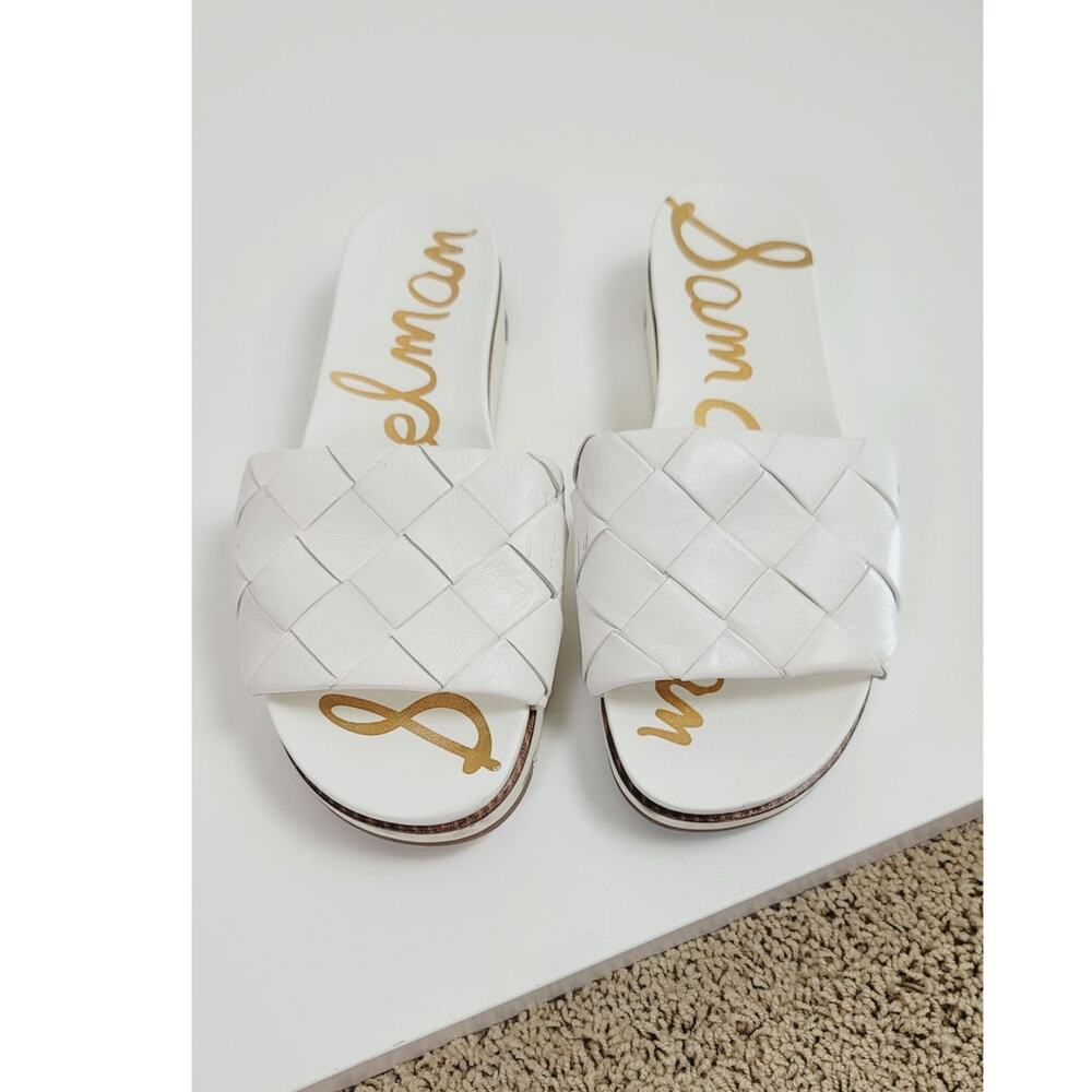 SAM EDELMAN ADALEY WEAVE SLIDE SANDALS IN WHITE, SZ 10